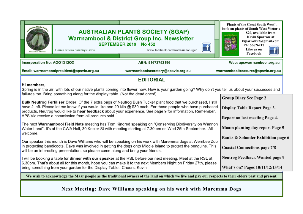 (SGAP) Warrnambool & District Group Inc. Newsletter