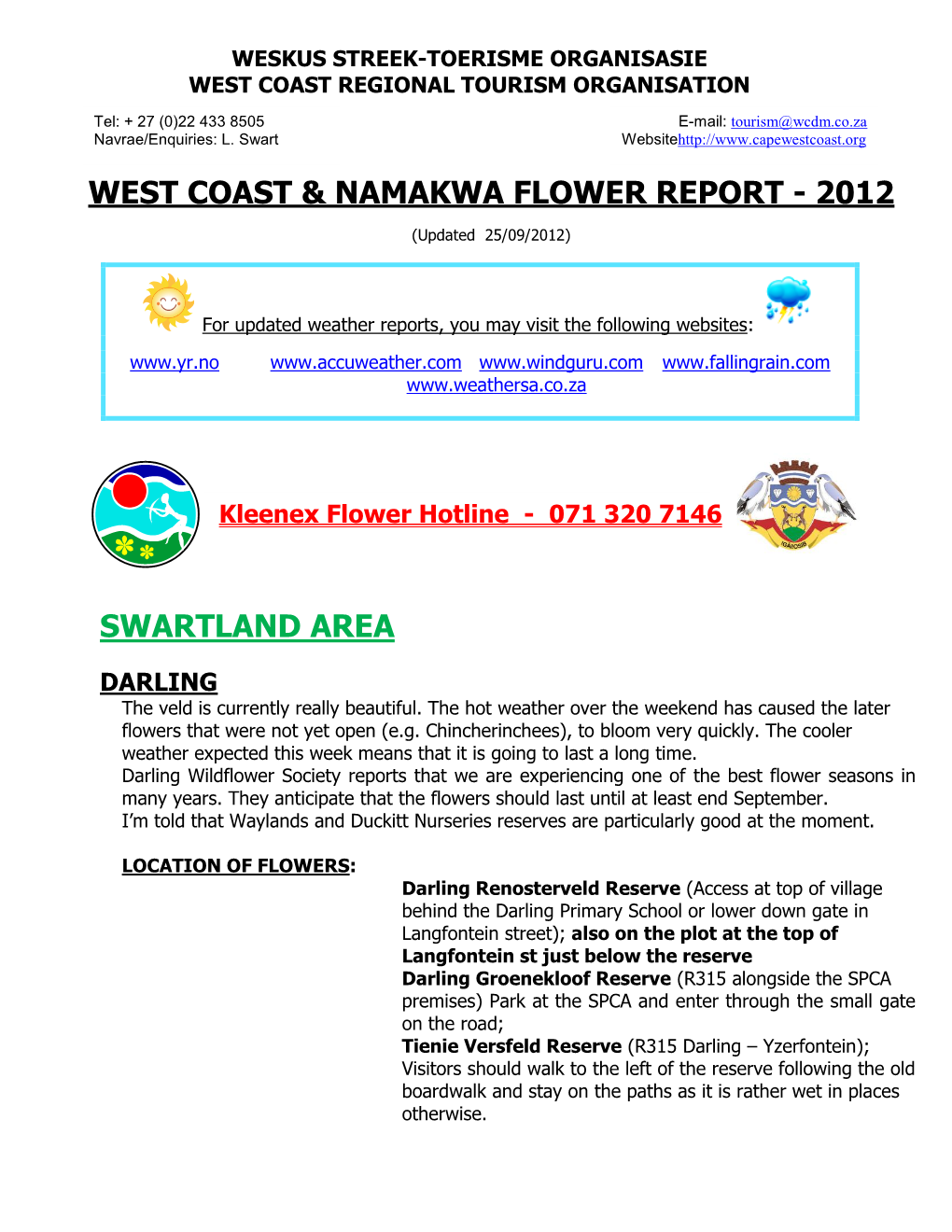 West Coast & Namakwa Flower Report