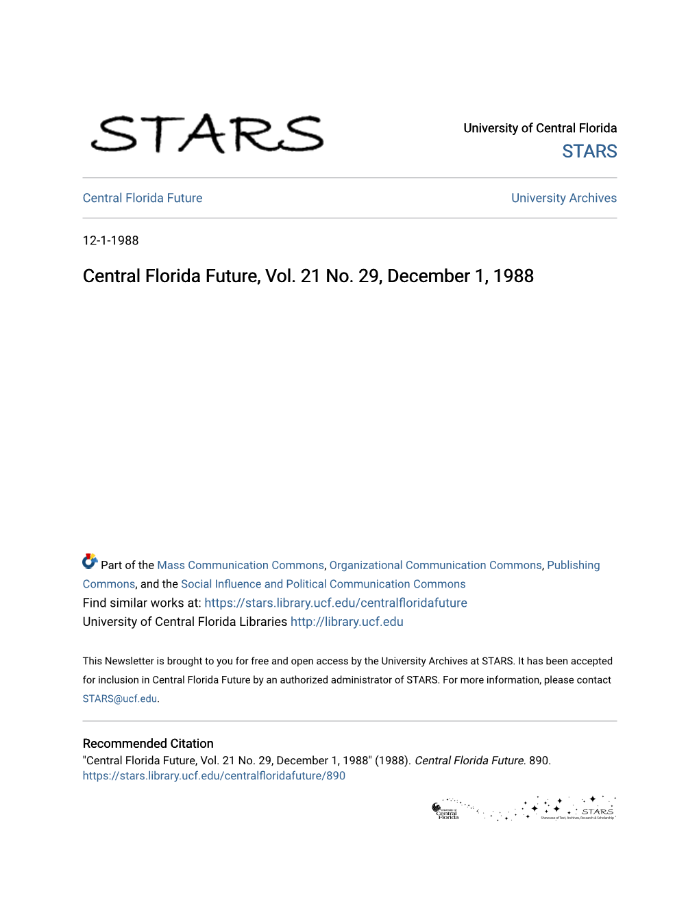 Central Florida Future, Vol. 21 No. 29, December 1, 1988