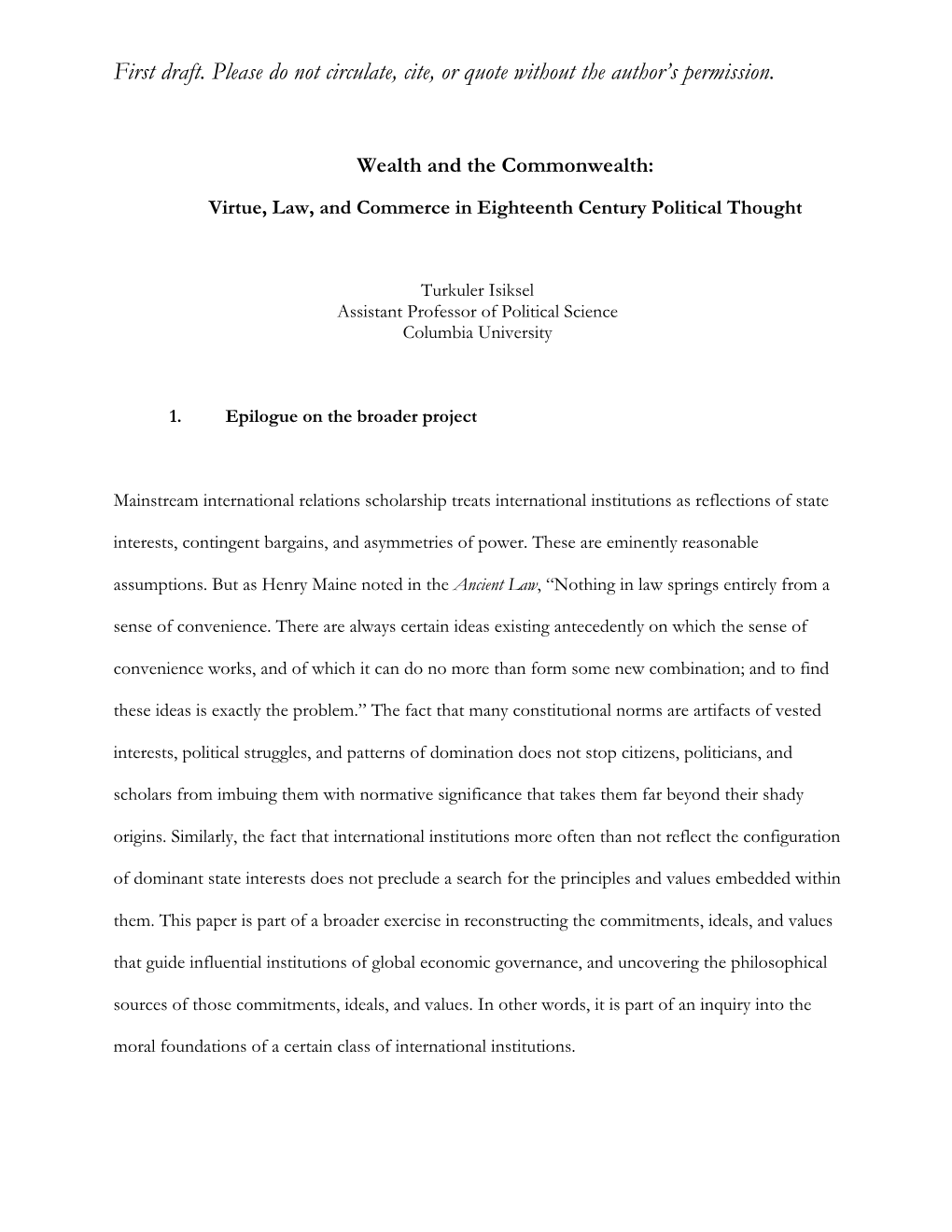 Wealth and the Commonwealth: Virtue, Law, and Commerce In