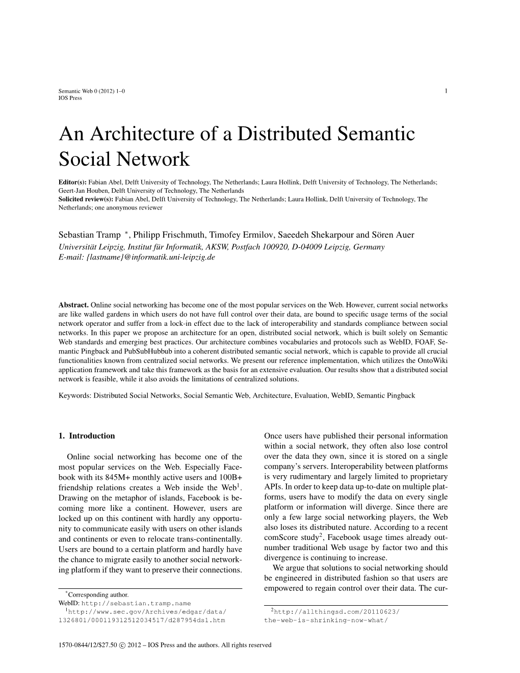 An Architecture of a Distributed Semantic Social Network