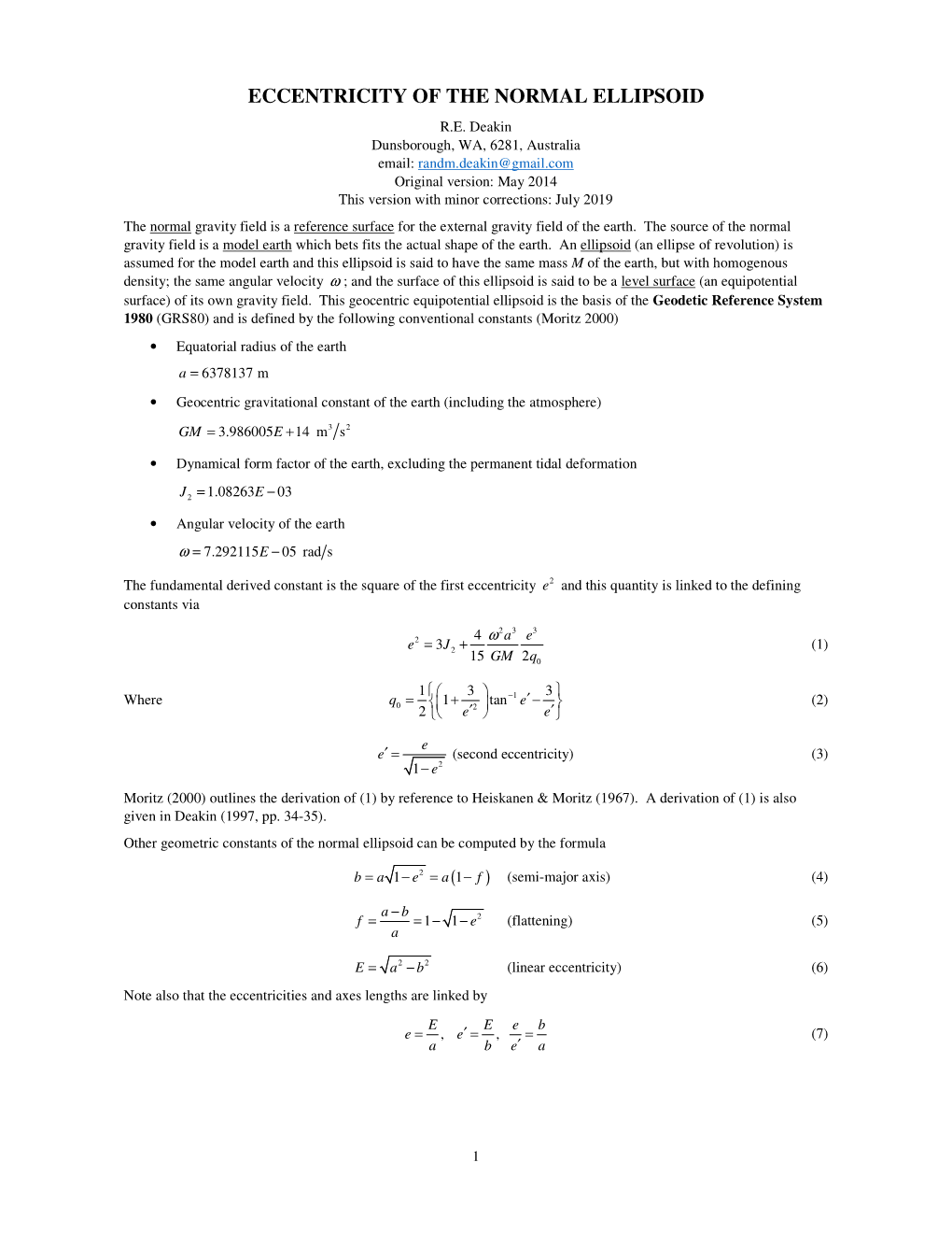 Eccentricity of the Normal Ellipsoid R.E