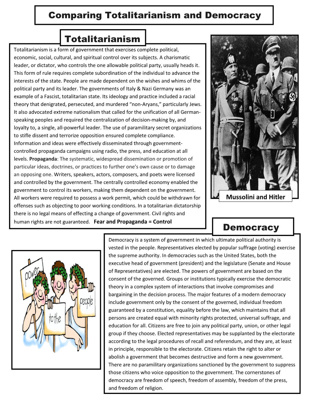 Comparing Totalitarianism and Democracy Totalitarianism