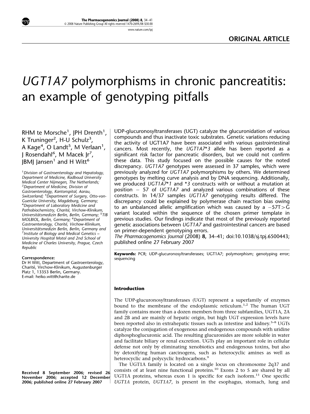UGT1A7 Polymorphisms in Chronic Pancreatitis: an Example of Genotyping Pitfalls