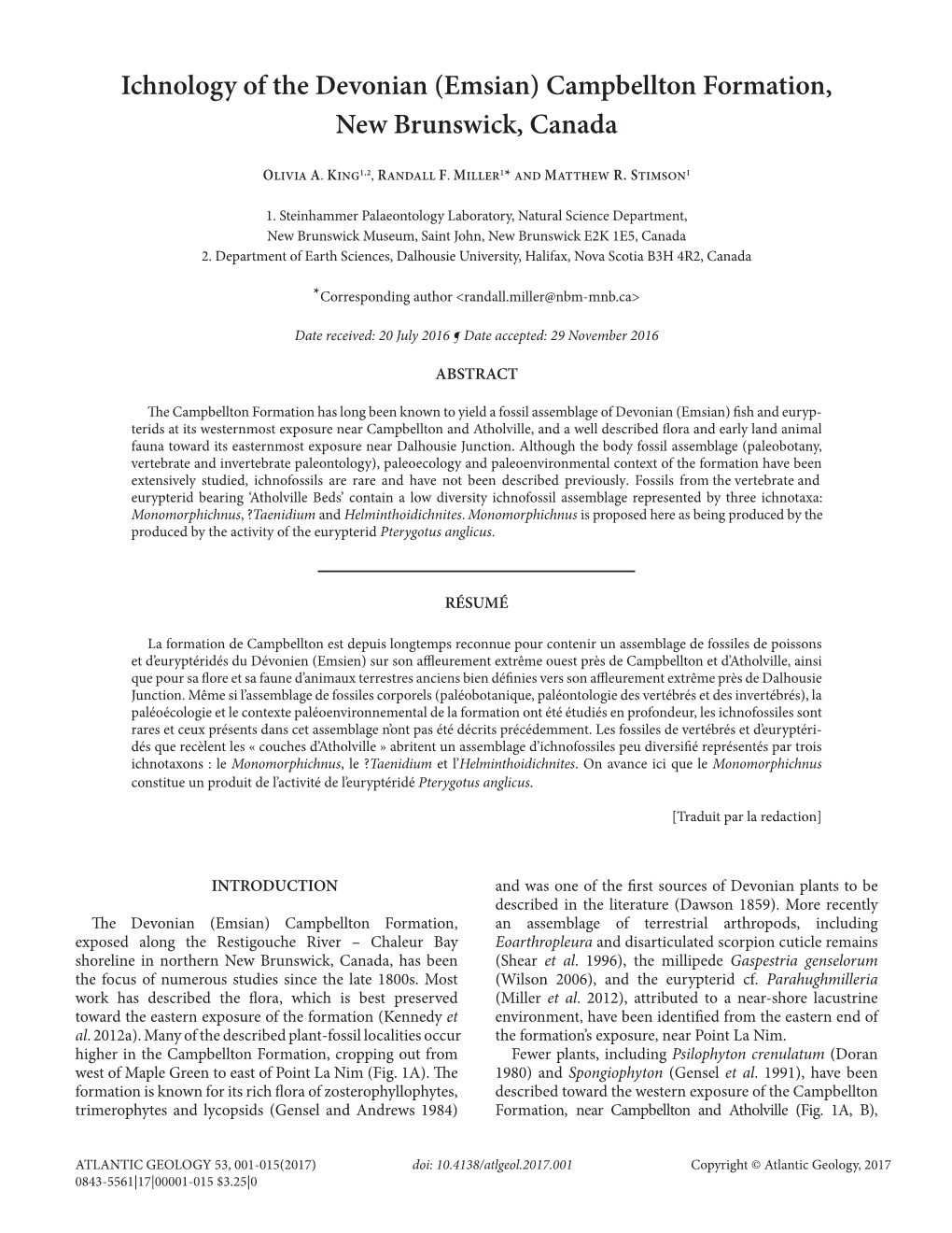 Ichnology of the Devonian (Emsian) Campbellton Formation, New Brunswick, Canada