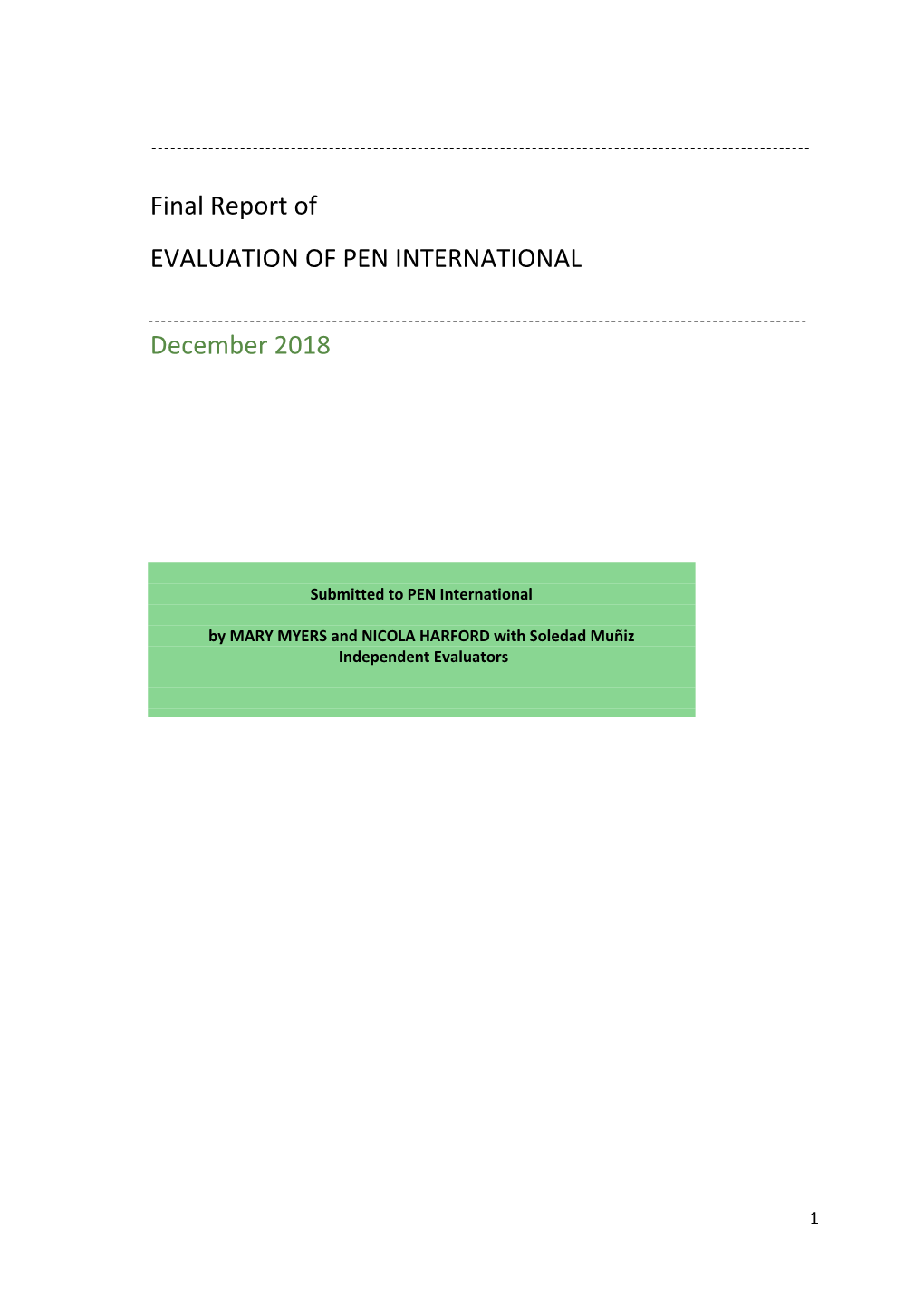 Final Report of EVALUATION of PEN INTERNATIONAL December 2018