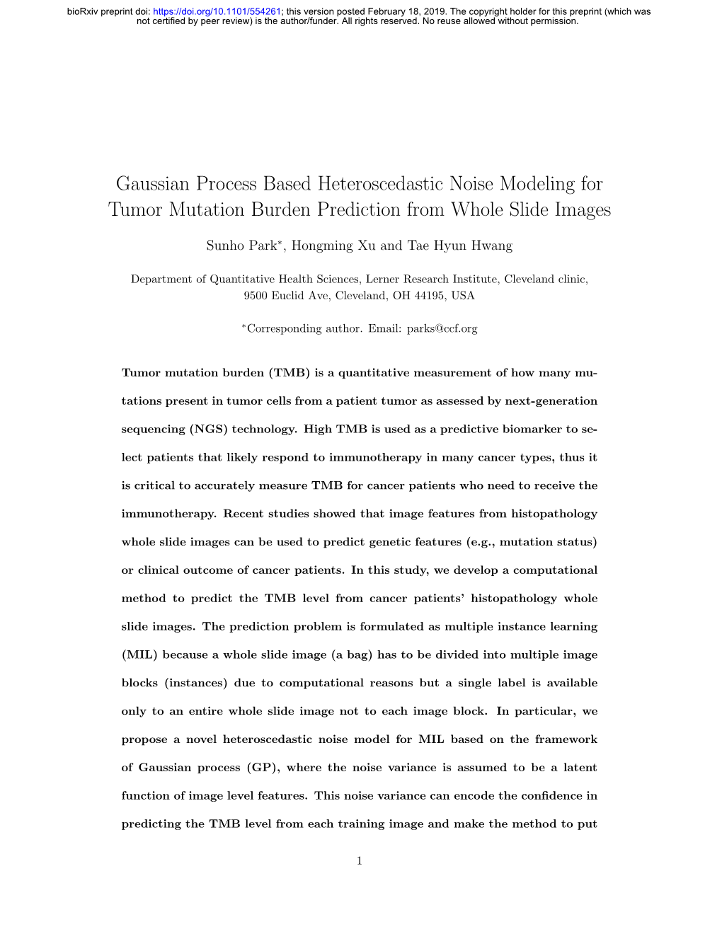 Gaussian Process Based Heteroscedastic Noise Modeling for Tumor Mutation Burden Prediction from Whole Slide Images