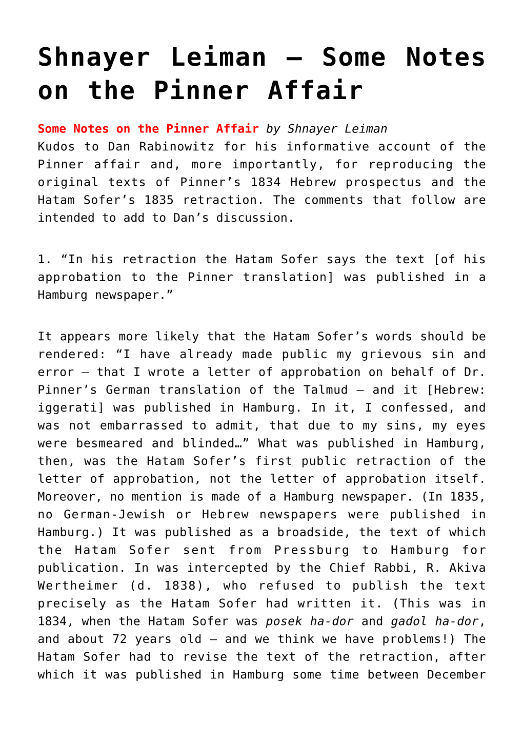Some Notes on the Pinner Affair,Bibliography, Why It&#8217