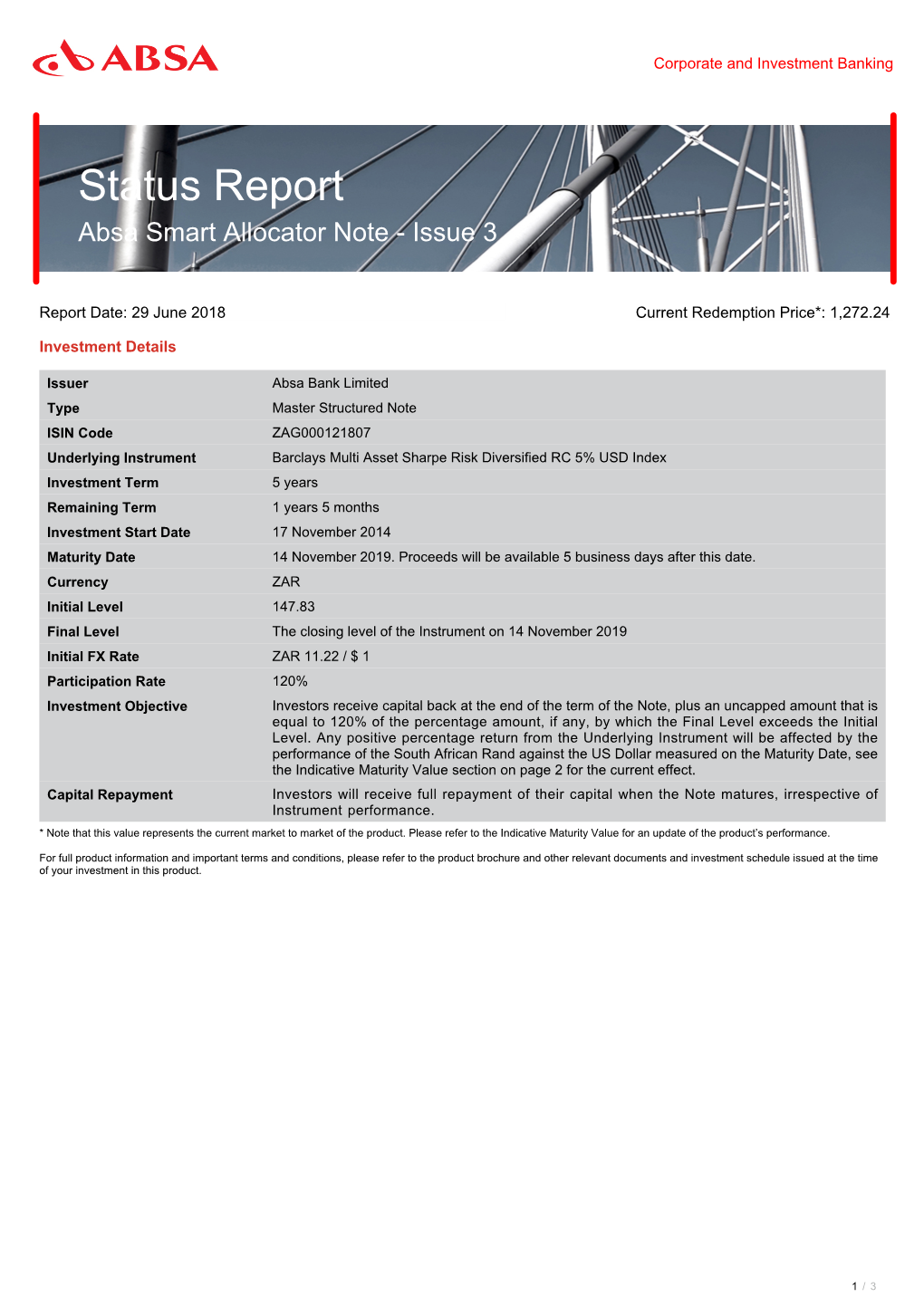 Status Report Absa Smart Allocator Note - Issue 3