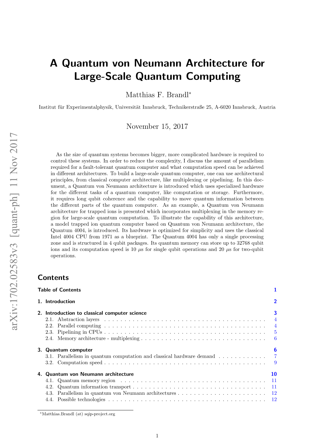 A Quantum Von Neumann Architecture for Large-Scale Quantum Computing