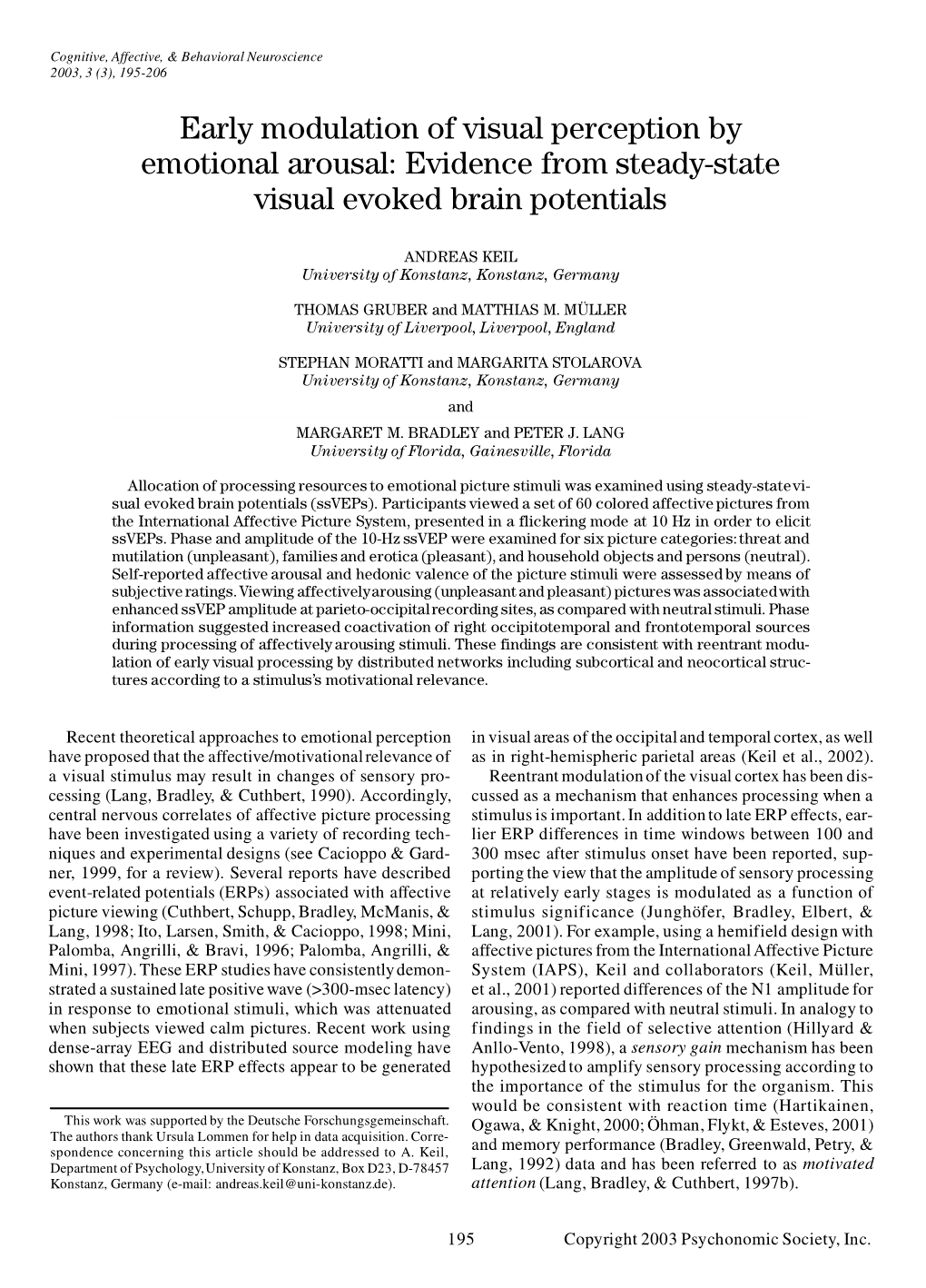Evidence from Steady-State Visual Evoked Brain Potentials