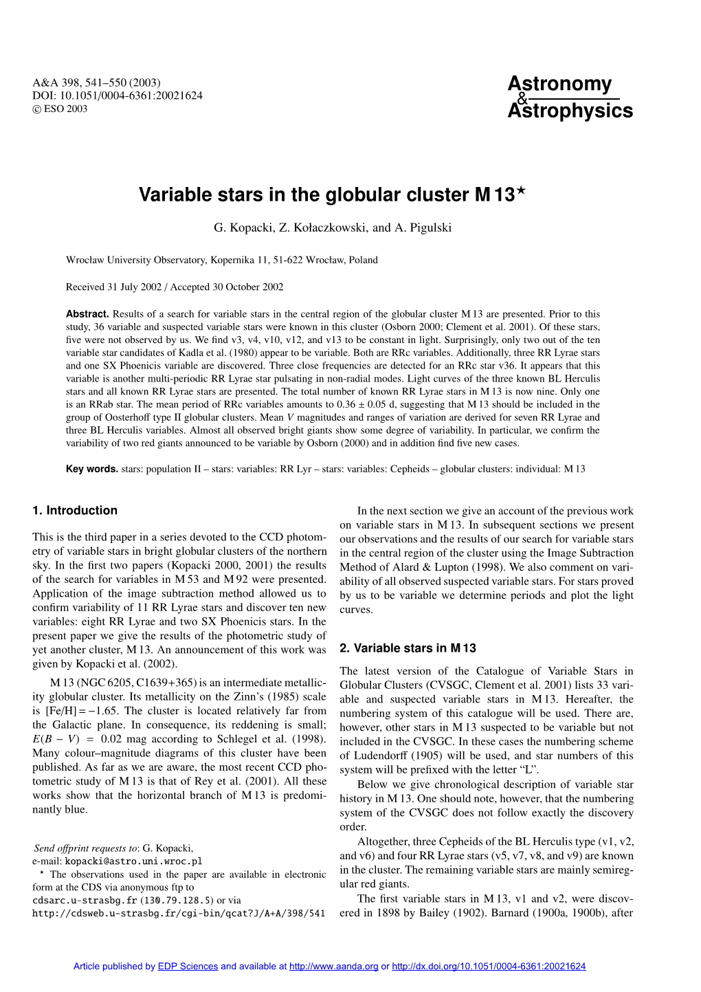 Variable Stars in the Globular Cluster M 13?