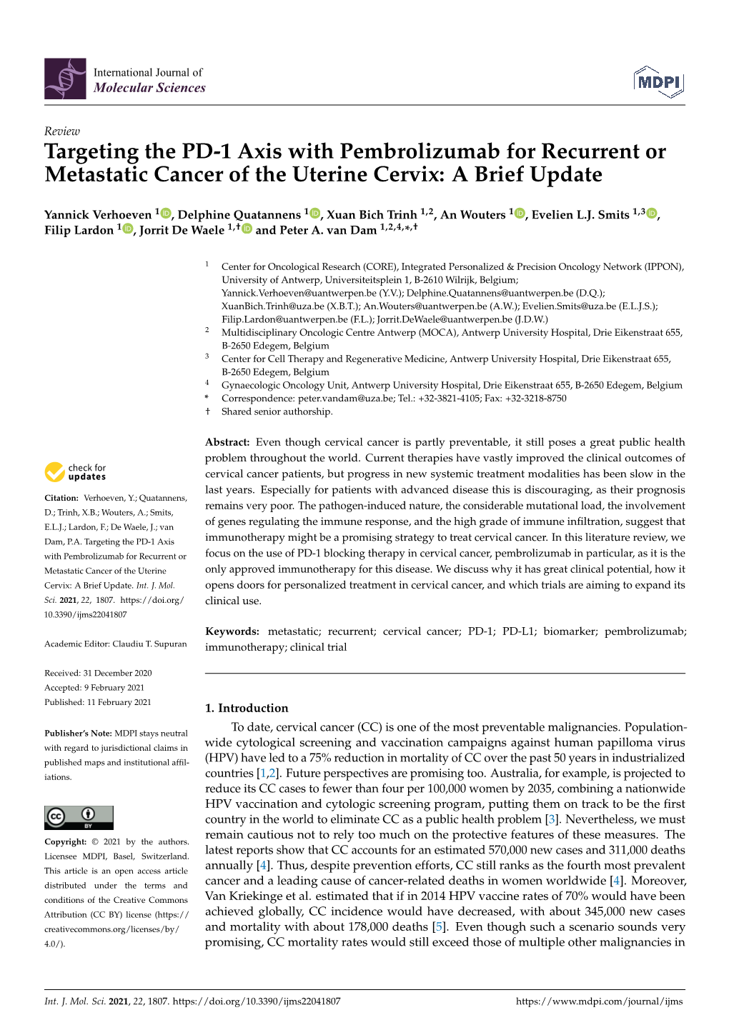 Targeting the PD-1 Axis with Pembrolizumab for Recurrent Or Metastatic Cancer of the Uterine Cervix: a Brief Update