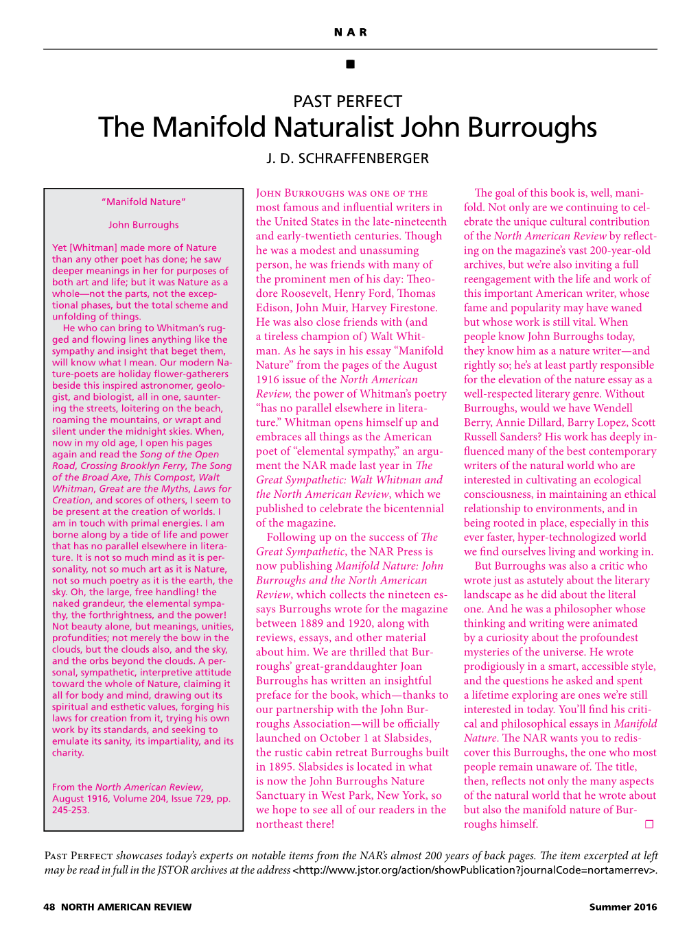 The Manifold Naturalist John Burroughs J