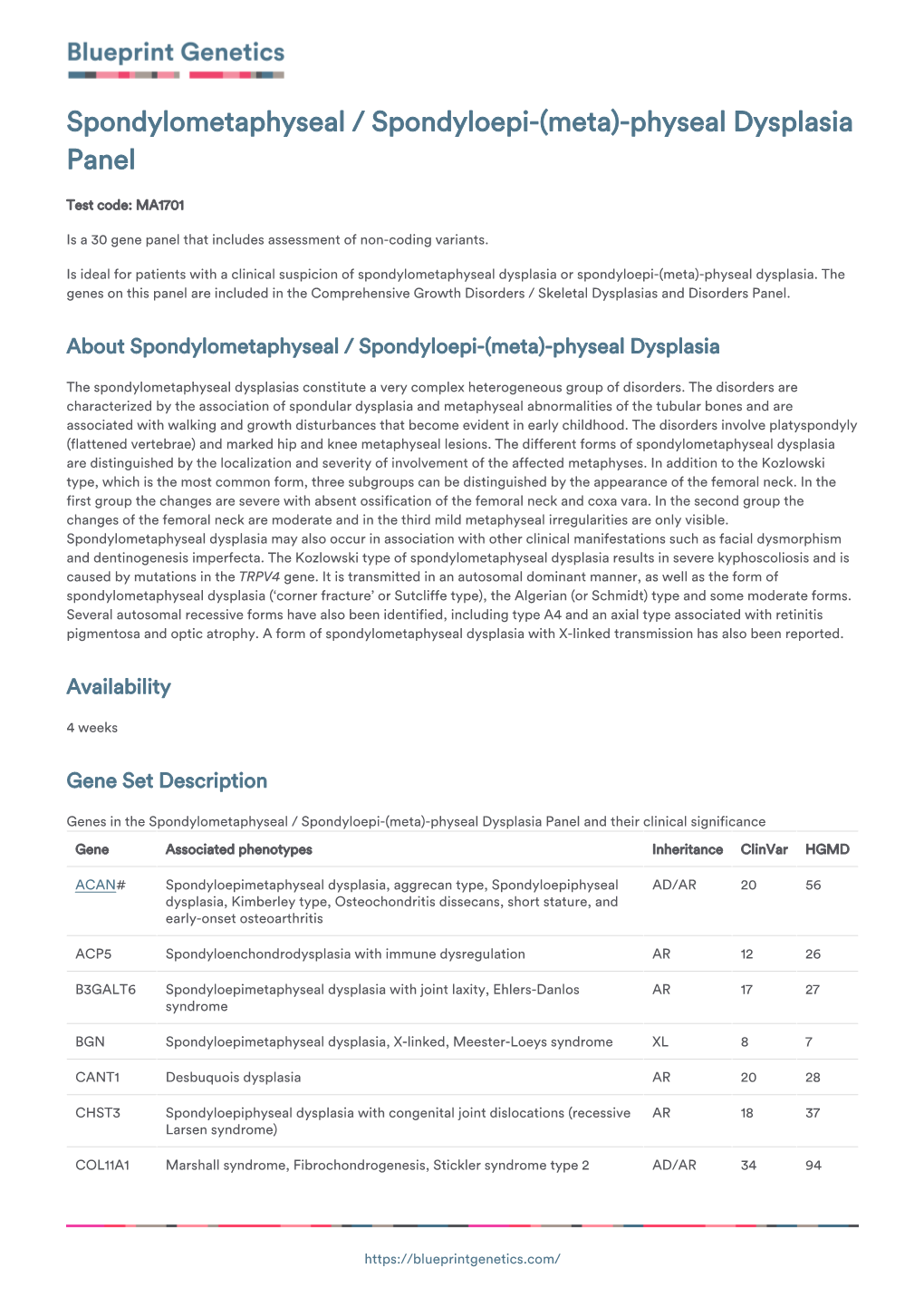 Blueprint Genetics Spondylometaphyseal