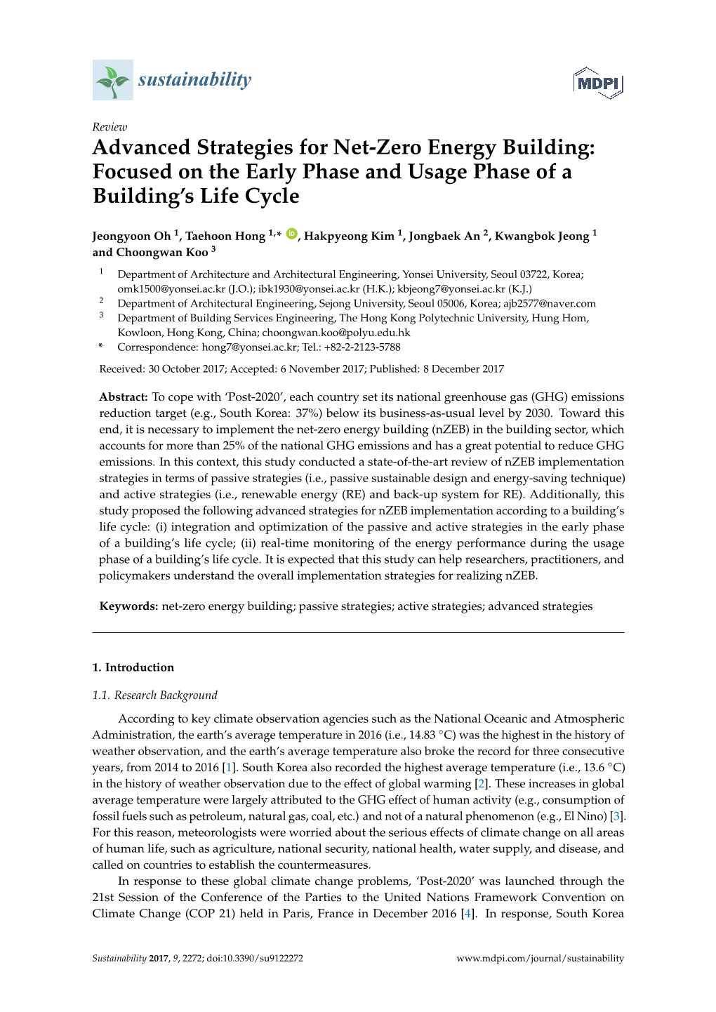 Advanced Strategies for Net-Zero Energy Building: Focused on the Early Phase and Usage Phase of a Building’S Life Cycle