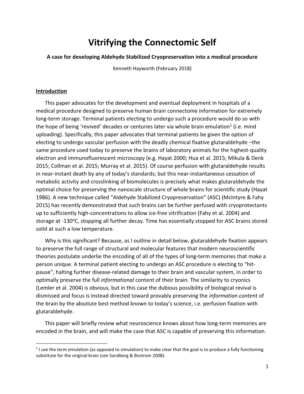 Vitrifying the Connectomic Self