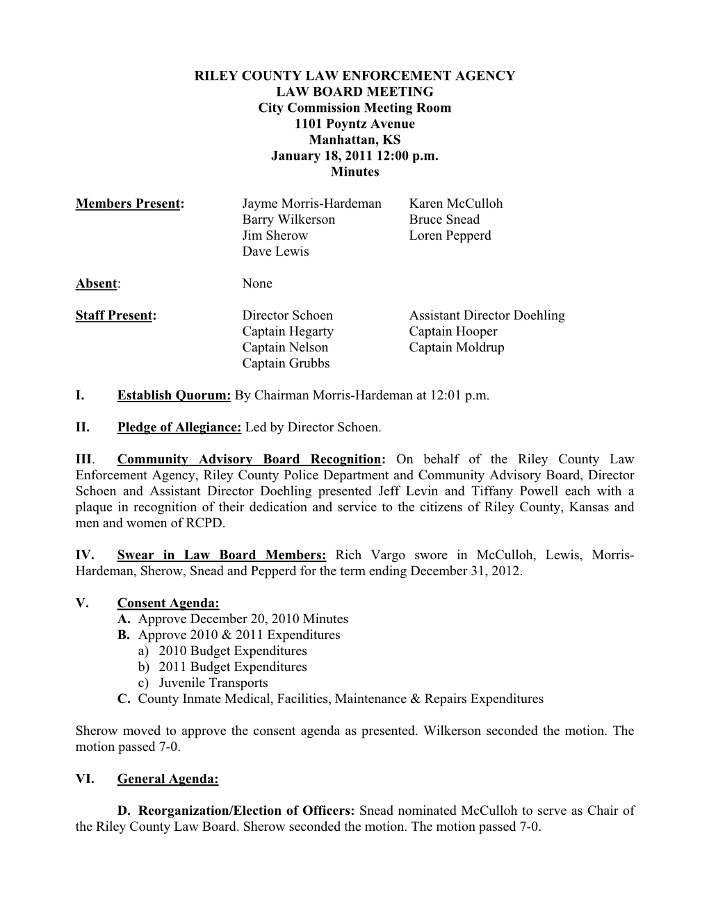 2011 Jan 18 Riley County Law Board Minutes