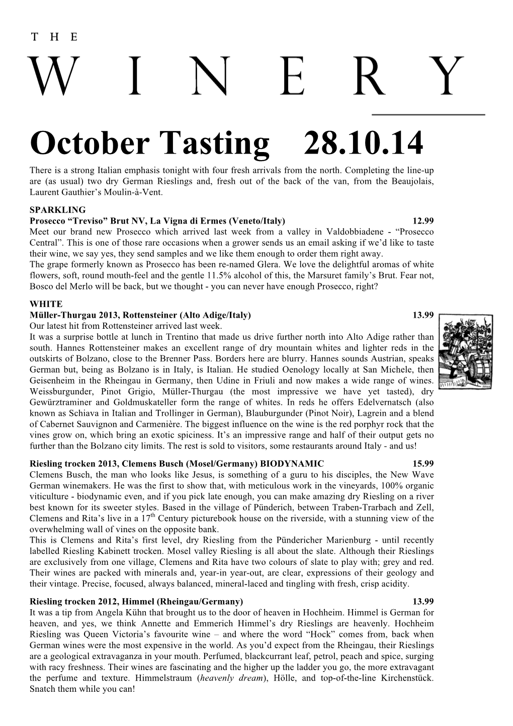 Tasting Notes October 2014