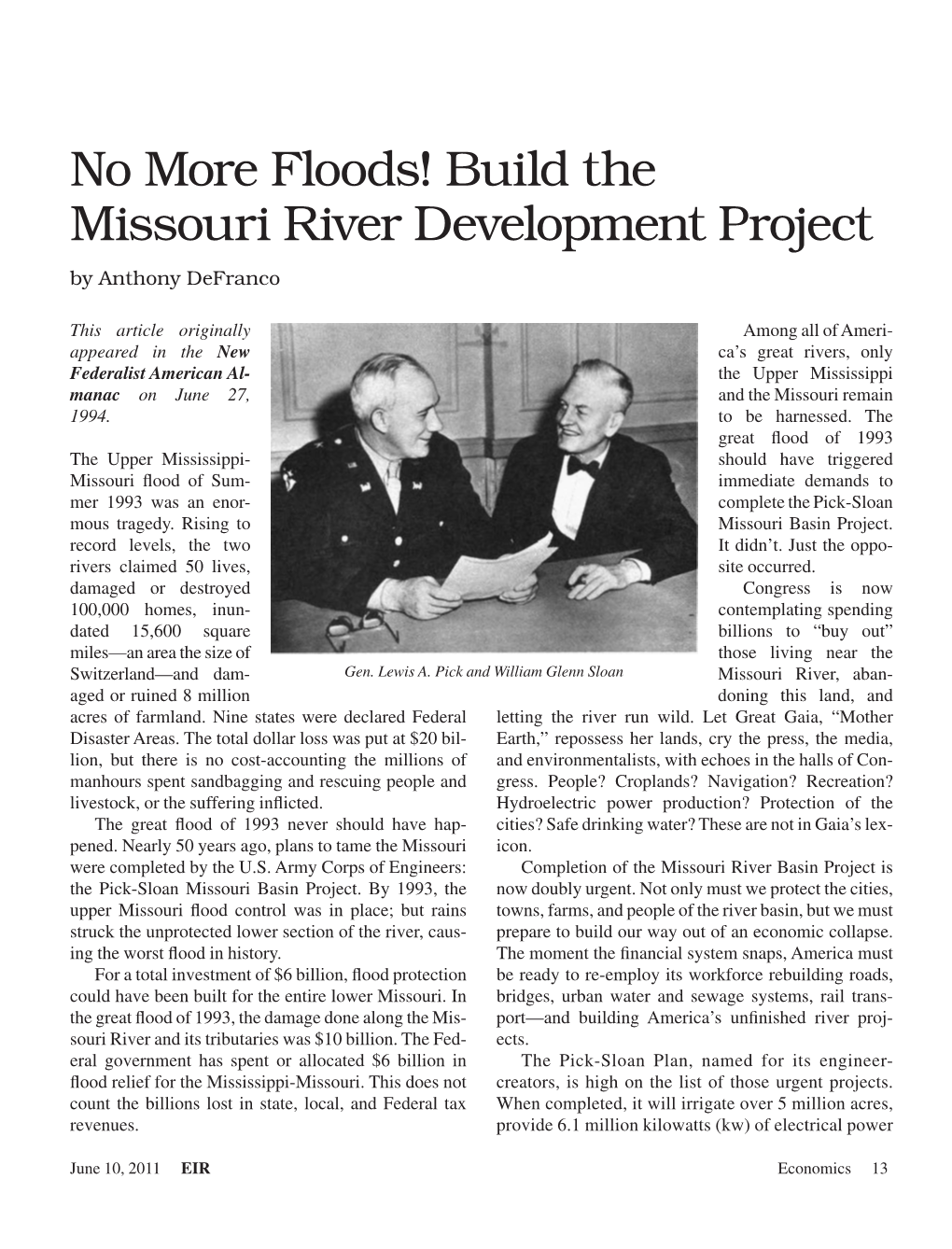 No More Floods! Build the Missouri River Development Project by Anthony Defranco