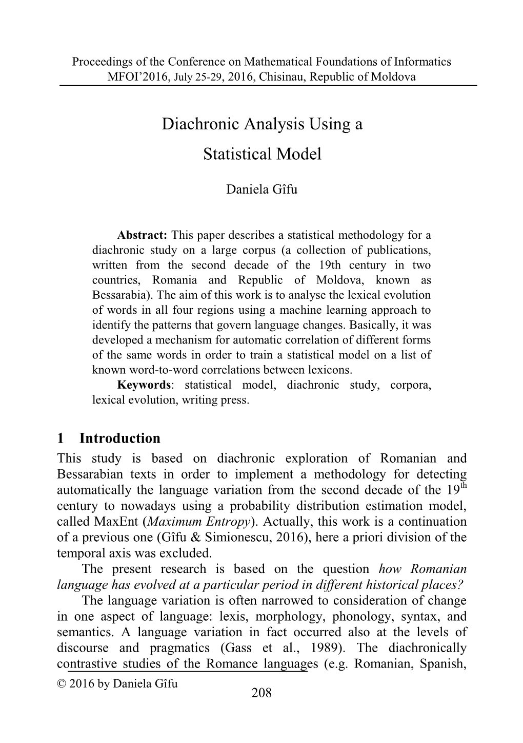 Diachronic Analysis Using a Statistical Model