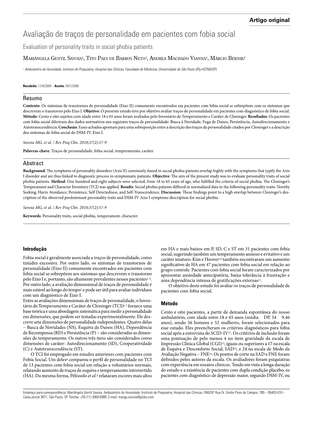 Evaluation of Personality Traits in Social Phobia Patients