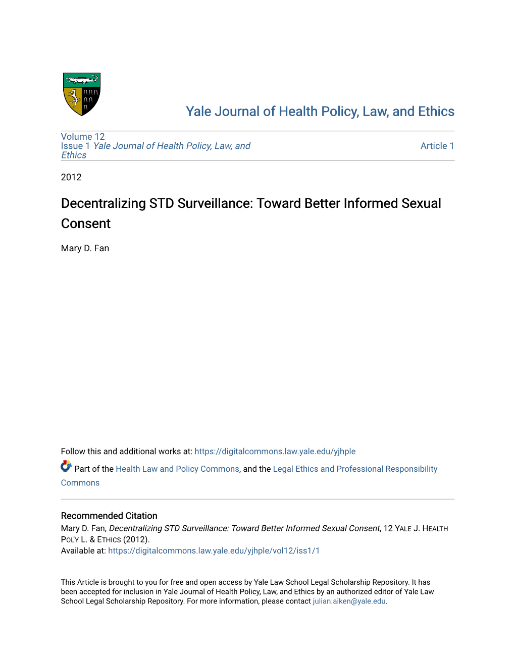 Decentralizing STD Surveillance: Toward Better Informed Sexual Consent