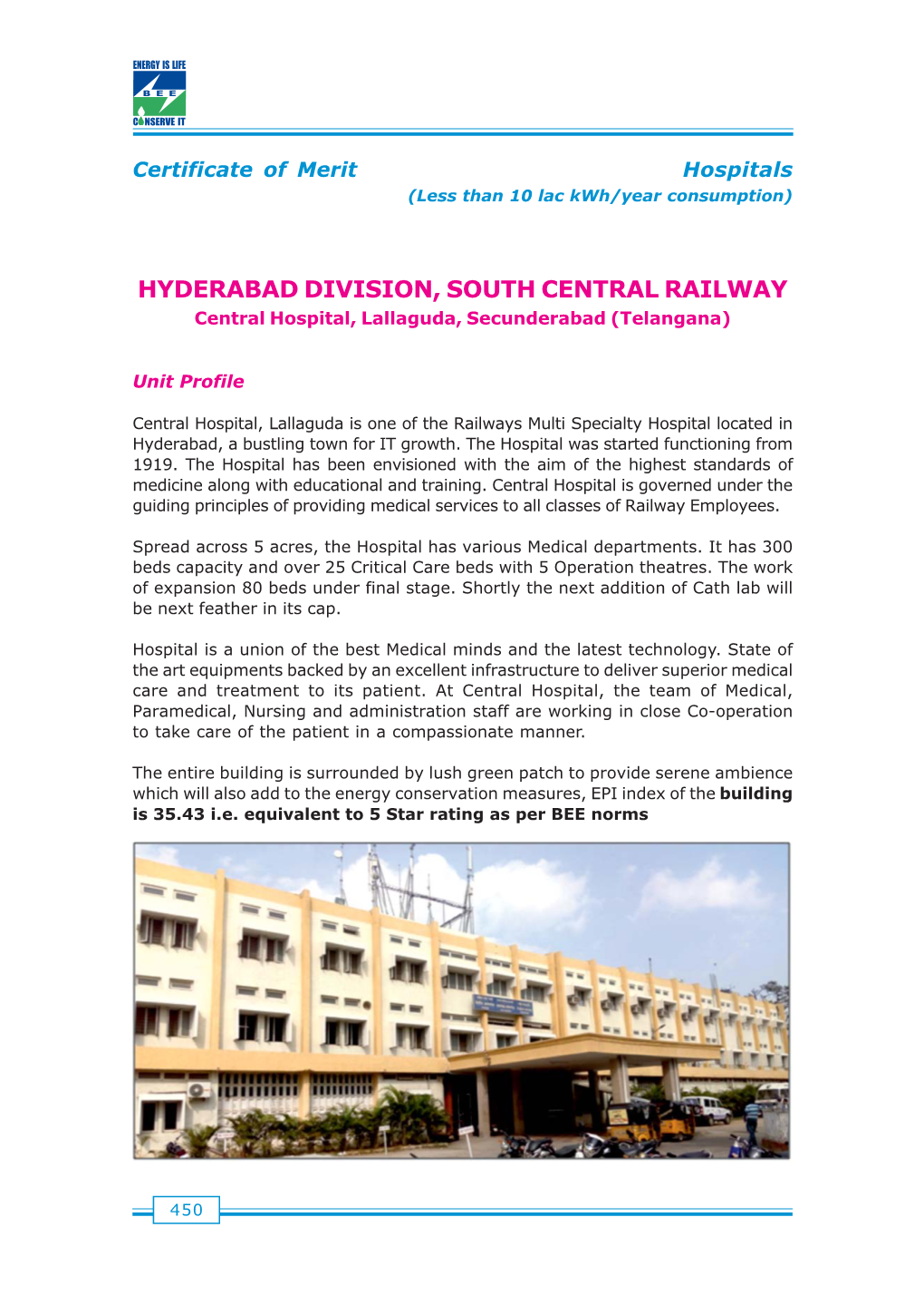 Hyderabad Division, South Central Railway,Central Hospital, Lallaguda Secunderabad