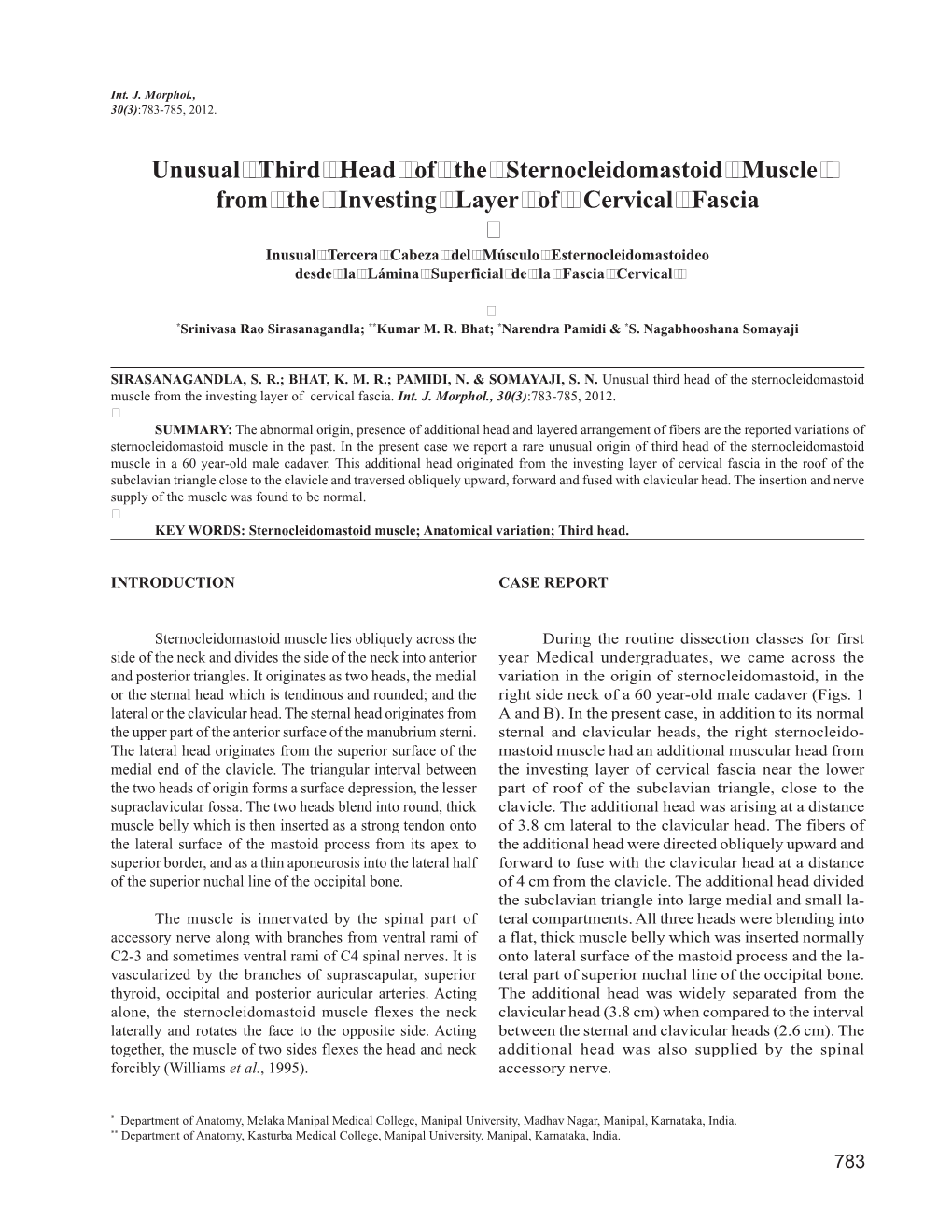 Unusual Third Head of the Sternocleidomastoid Muscle from the Investing Layer of Cervical Fascia