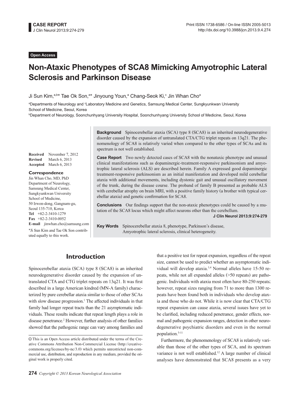 Non-Ataxic Phenotypes of SCA8 Mimicking Amyotrophic Lateral Sclerosis and Parkinson Disease