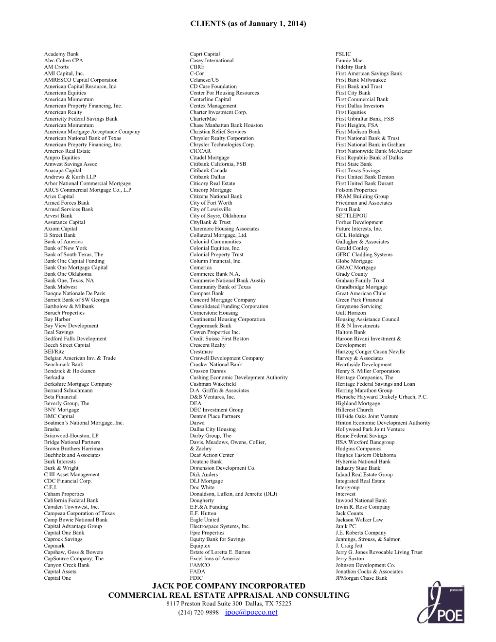 CLIENTS (As of January 1, 2014)