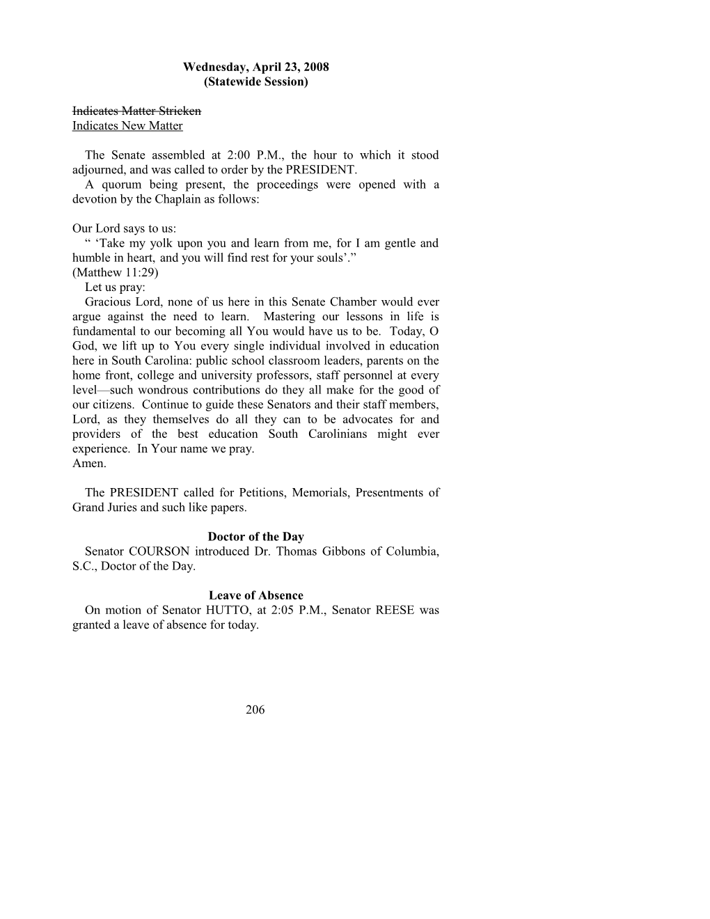 Senate Journal for Apr. 23, 2008 - South Carolina Legislature Online