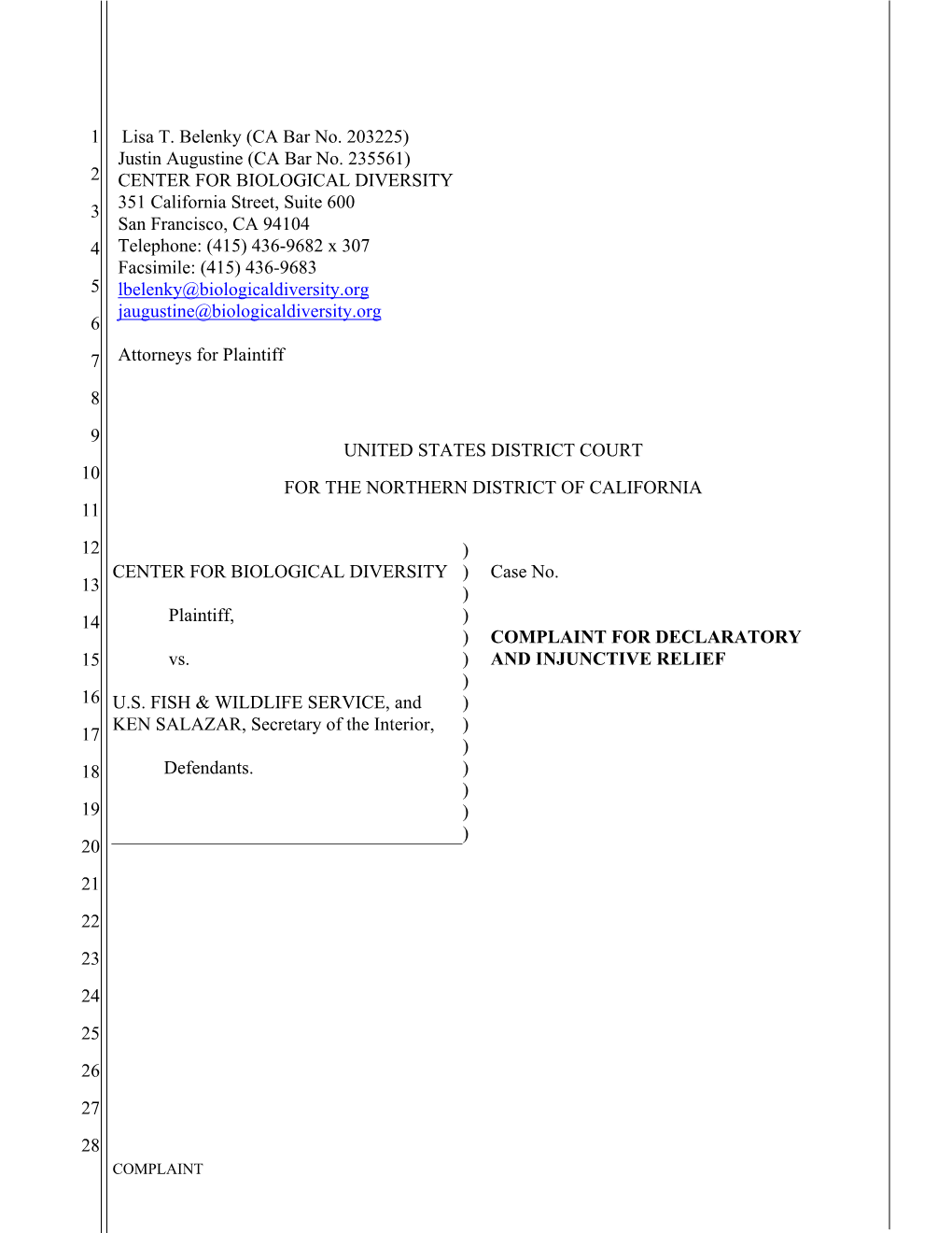 2009 Center Complaint Challenging Delisting