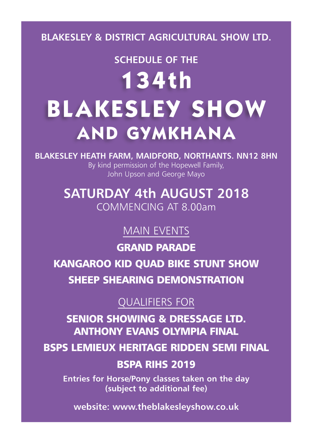 134Th BLAKESLEY SHOW and GYMKHANA