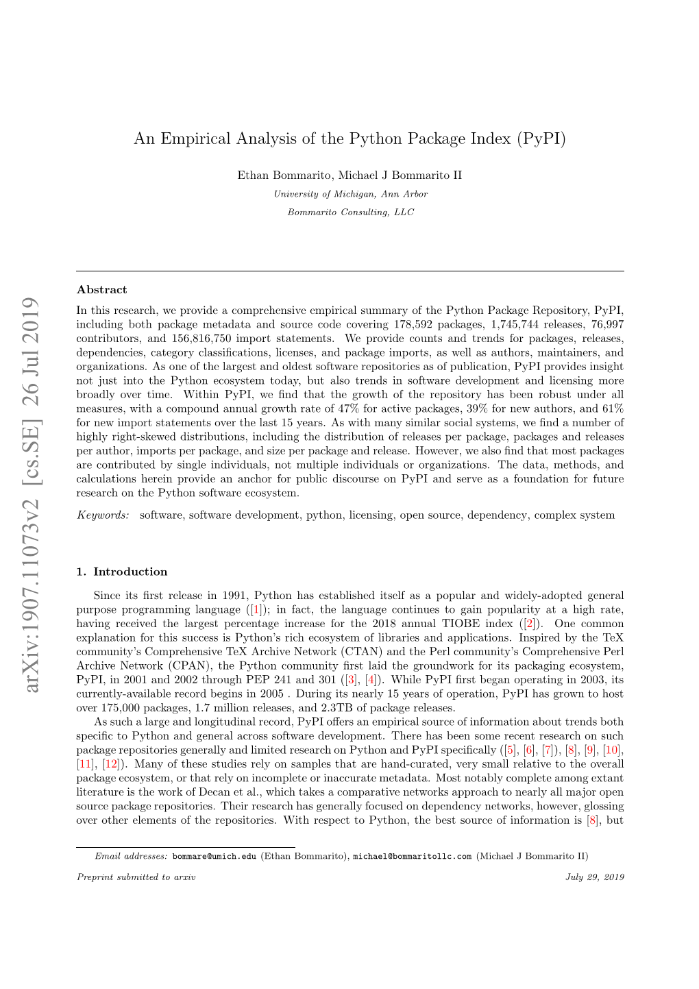 An Empirical Analysis of the Python Package Index (Pypi)