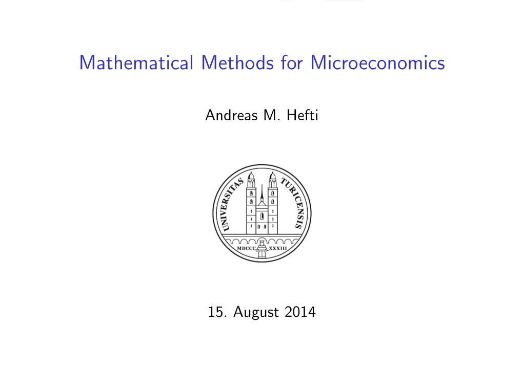 Mathematical Methods for Microeconomics