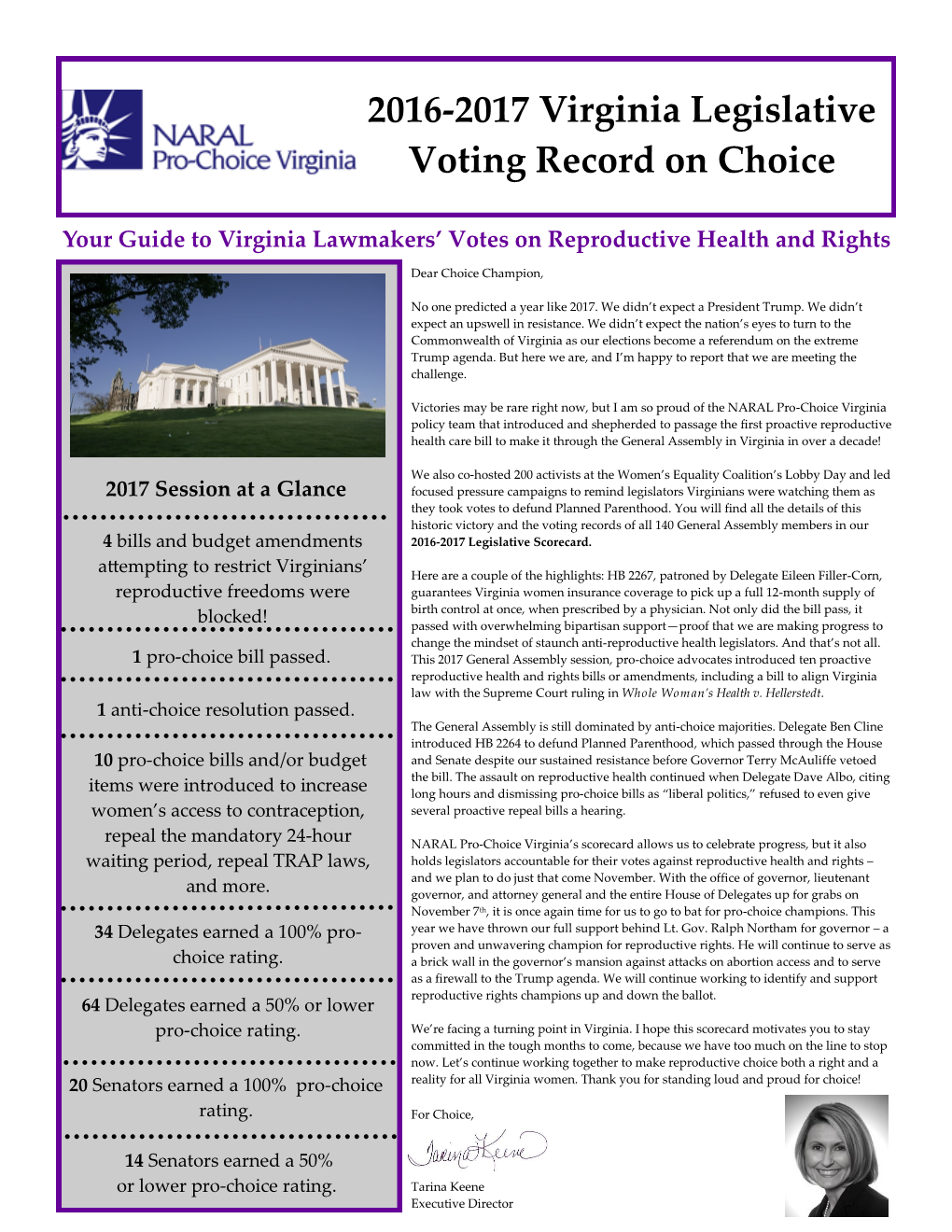 2016-2017 Virginia Legislative Voting Record on Choice