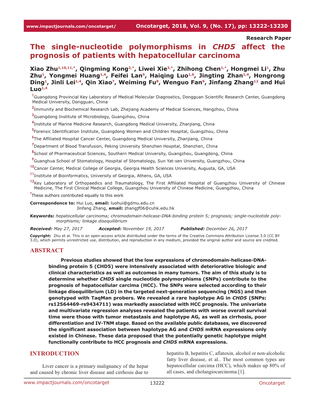 The Single-Nucleotide Polymorphisms in CHD5 Affect the Prognosis of Patients with Hepatocellular Carcinoma