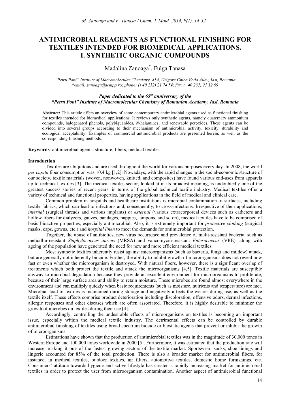 Antimicrobial Reagents As Functional Finishing for Textiles Intended for Biomedical Applications