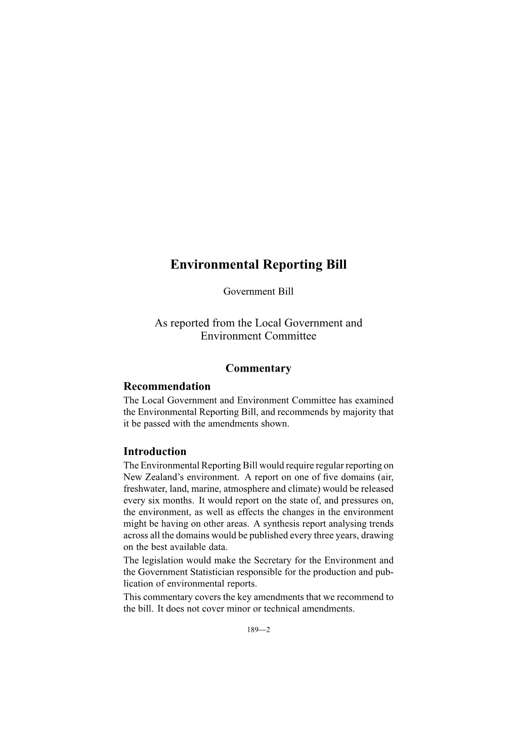 Environmental Reporting Bill