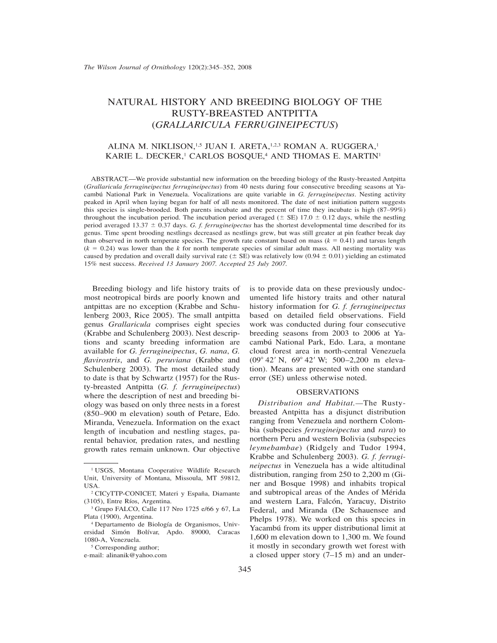 Natural History and Breeding Biology of the Rusty-Breasted Antpitta (Grallaricula Ferrugineipectus)