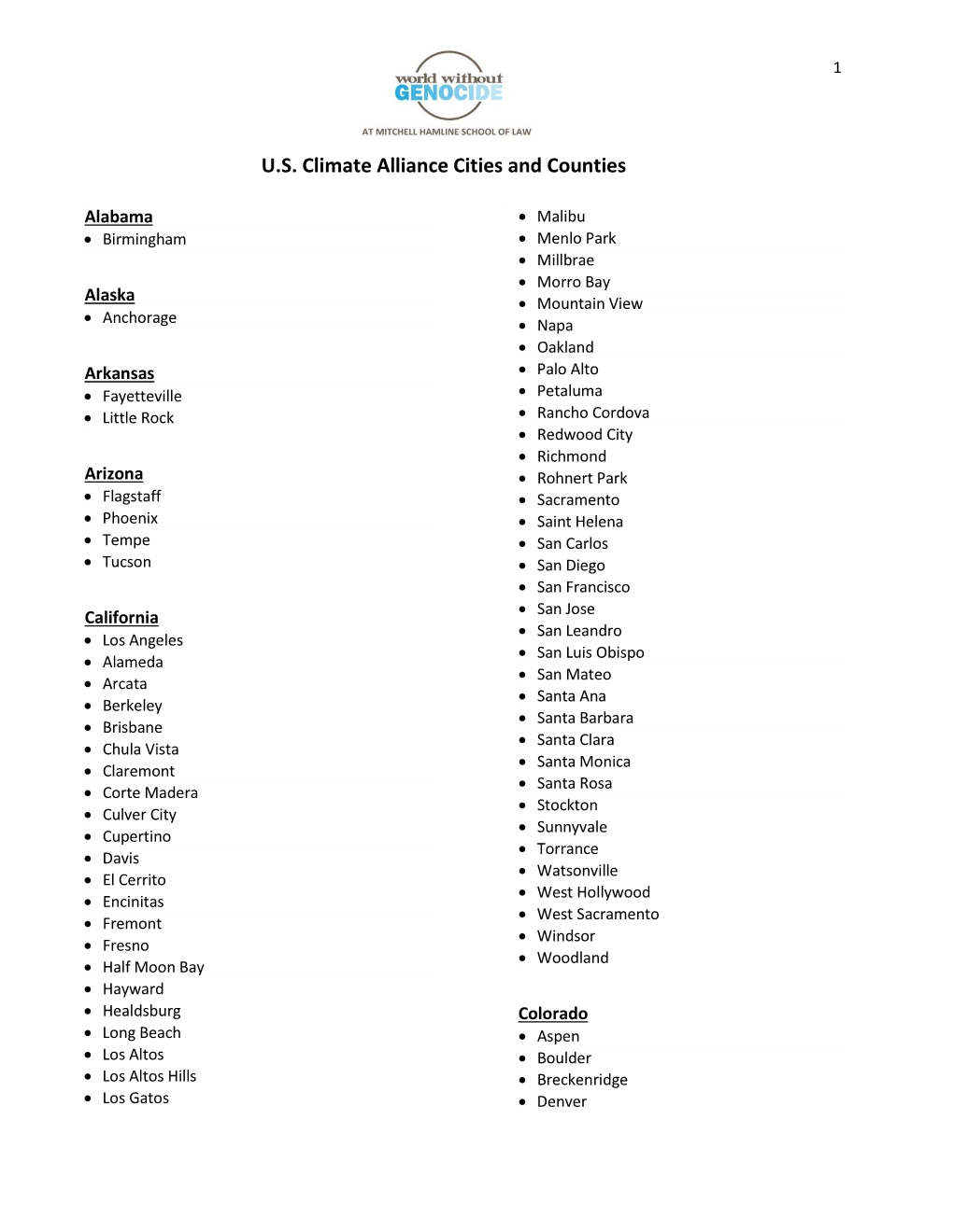 U.S. Climate Alliance Cities and Counties