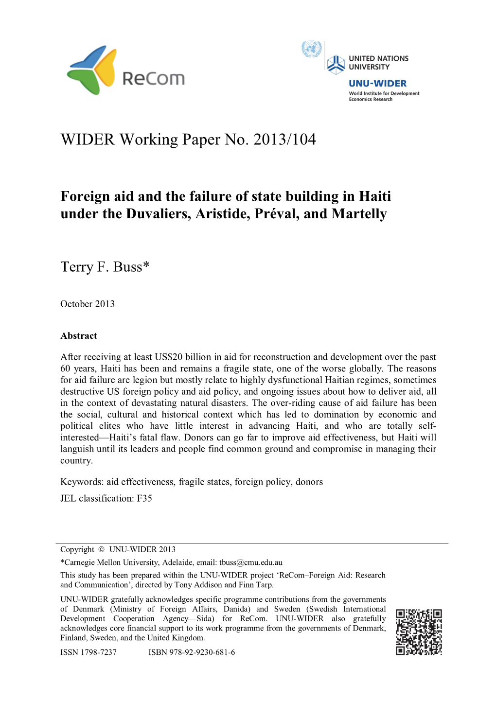 Foreign Aid and the Failure of State Building in Haiti Under the Duvaliers, Aristide, Préval, and Martelly