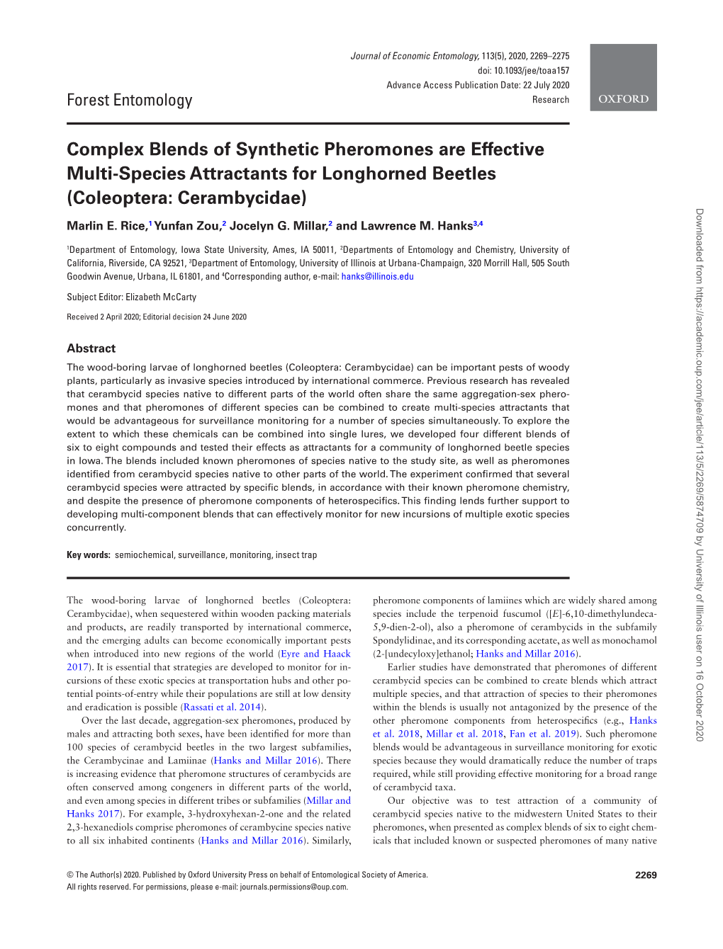 Complex Blends of Synthetic Pheromones Are Effective Multi-Species Attractants for Longhorned Beetles