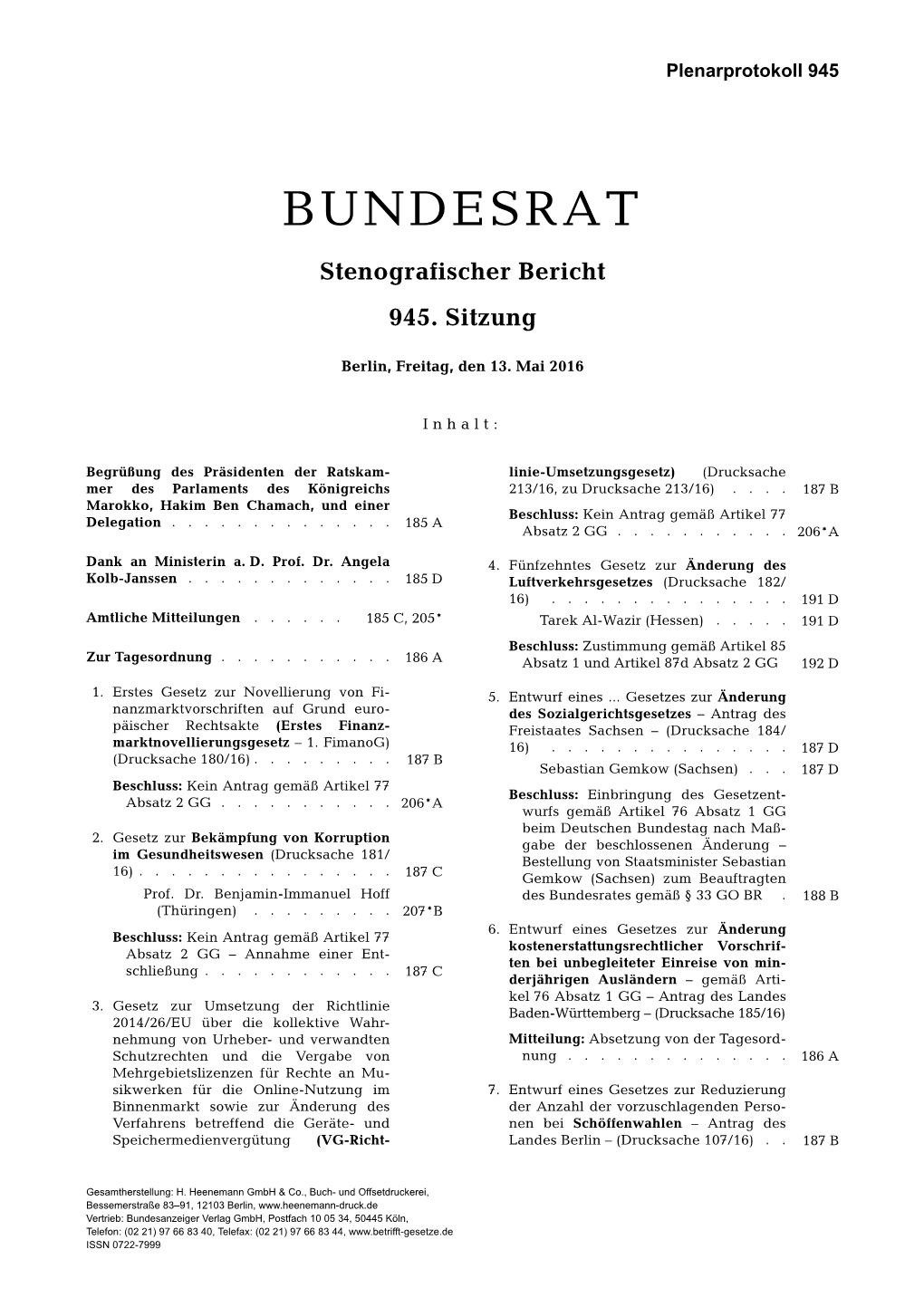 BUNDESRAT Stenografischer Bericht 945