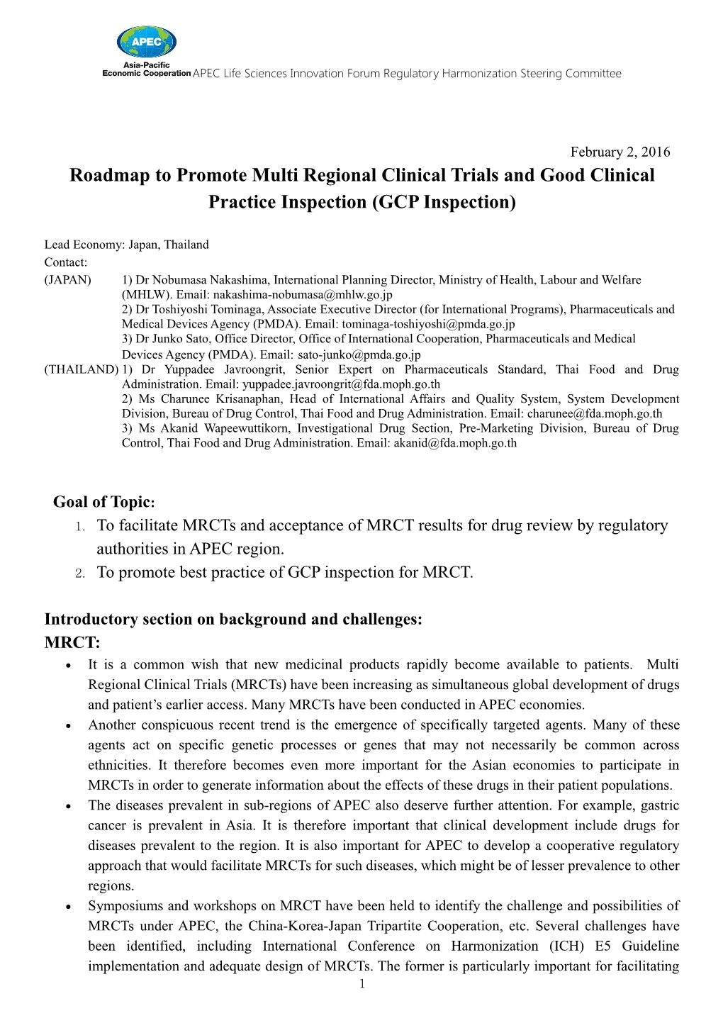 APEC Life Sciences Innovation Forum Regulatory Harmonization Steering Committee s1