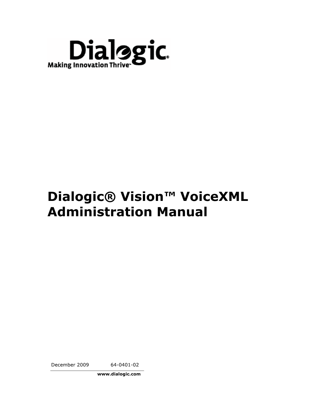 Dialogic® Vision™ Voicexml Administration Manual