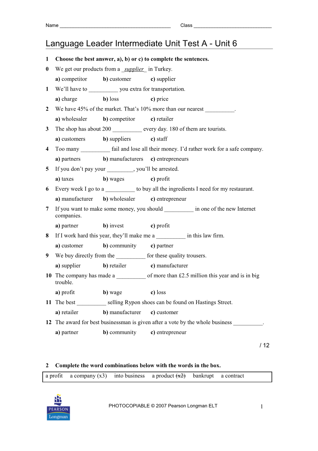 Language Leader Intermediate Unit Test a - Unit 6