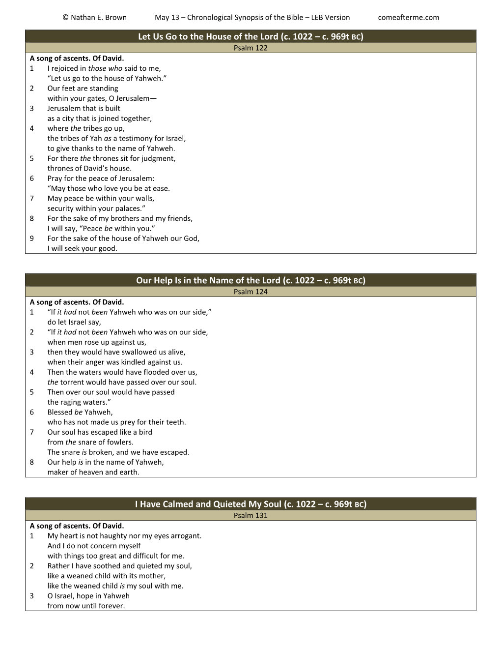 133 May 13 Chronological Synopsis of the Bible