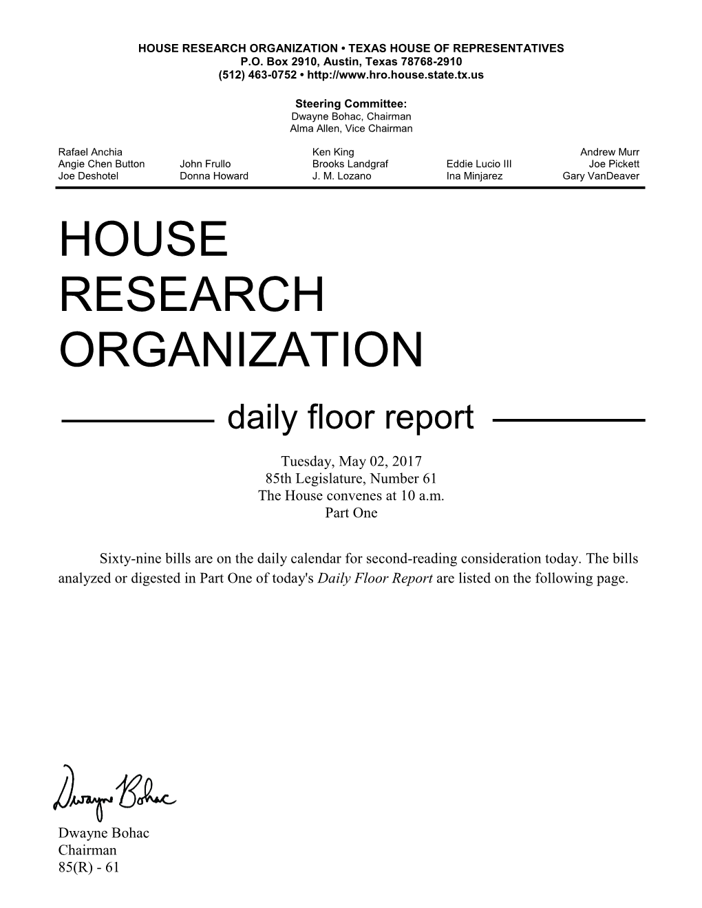 House Research Organization • Texas House of Representatives P.O